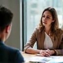 Two people discussing over a table